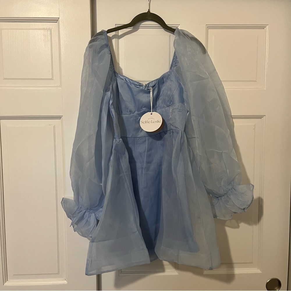 Selfie Leslie I've Got Sunshine Puff Sleeve Mini Dress Sky Blue Girlhoodcore - Picture 2 of 11